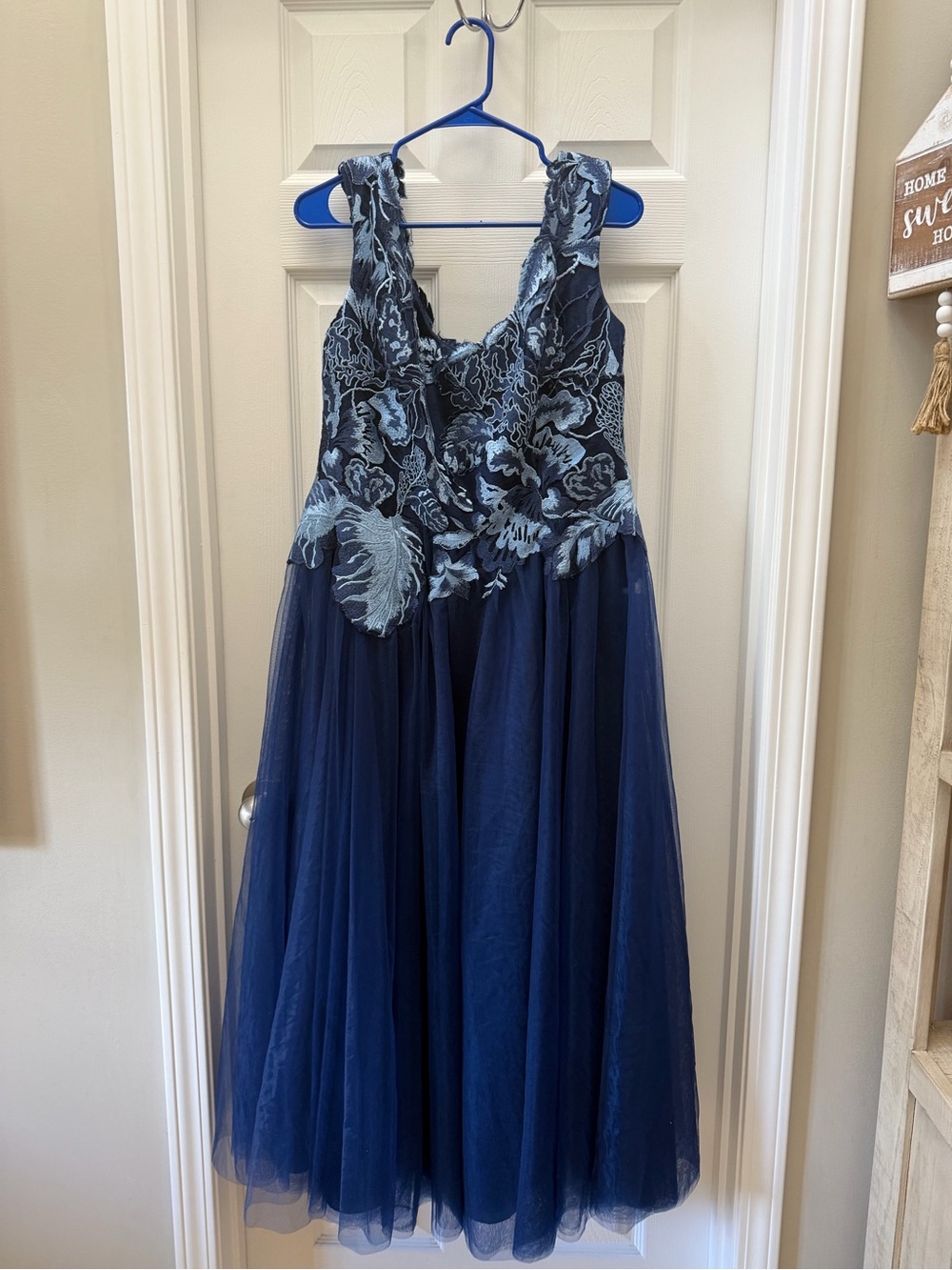 Mac Duggal Floral Embroidered Tulle Midi Dress